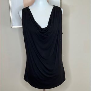 August Silk black drape neck sleeveless shell